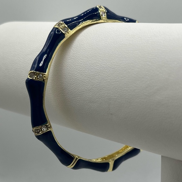 Jewelry - Gold & Navy Bamboo-Style Enamel Bangle Bracelet